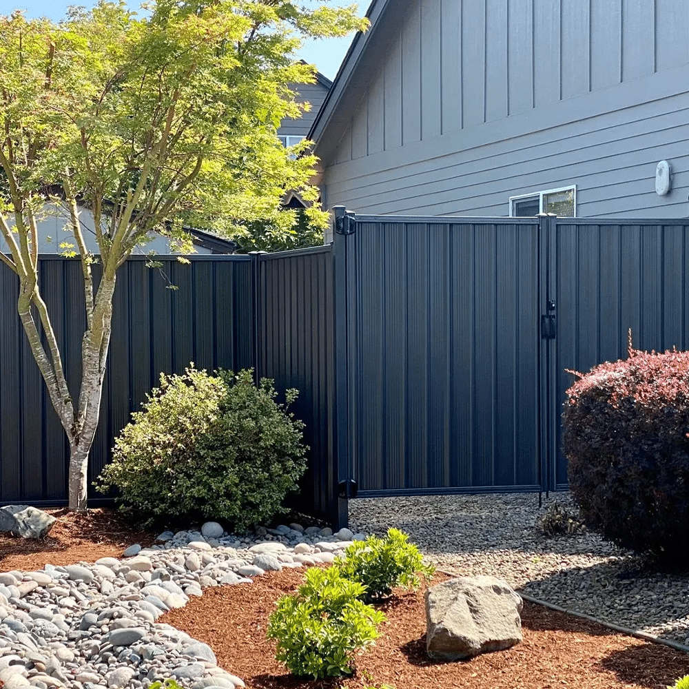 fence factory colormax fire resistence metal privacy fence galvanized steel low maintenance vinyl specialty composites from Fence Factory Corporation