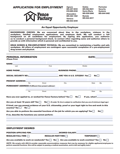 fence factory corporation job application graphic from Fence Factory Corporation