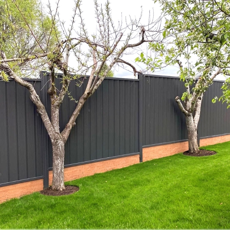 A staggered row of ColorMax fences, an excellent option for fire-resistant fencing near Discovery Key, Santa Maria, California.