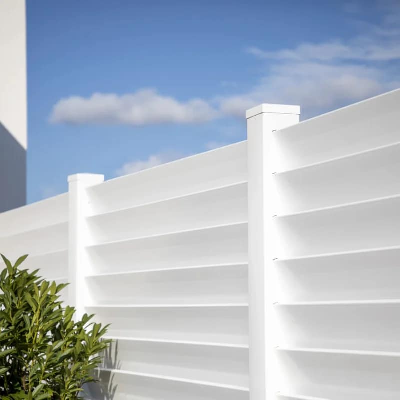 A white vinyl fence made with products from our Westlake Trails, Westlake Village fencing supply sales.