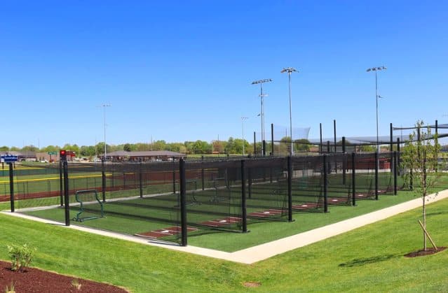 Row of outdoor batting cages
