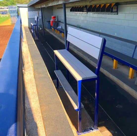 Aluminum bench inside a dugout
