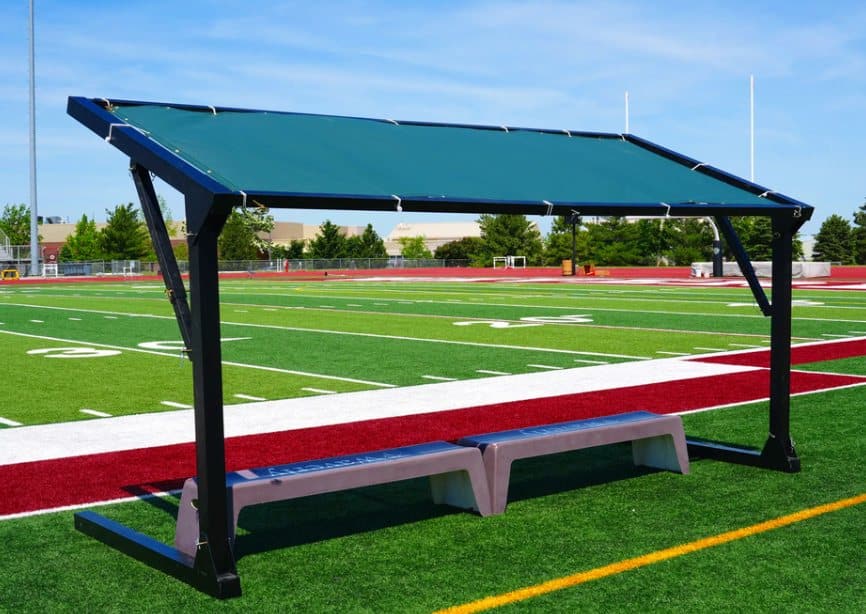 Cantilever shade over a sideline bench