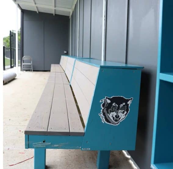 Team bench with custom logo